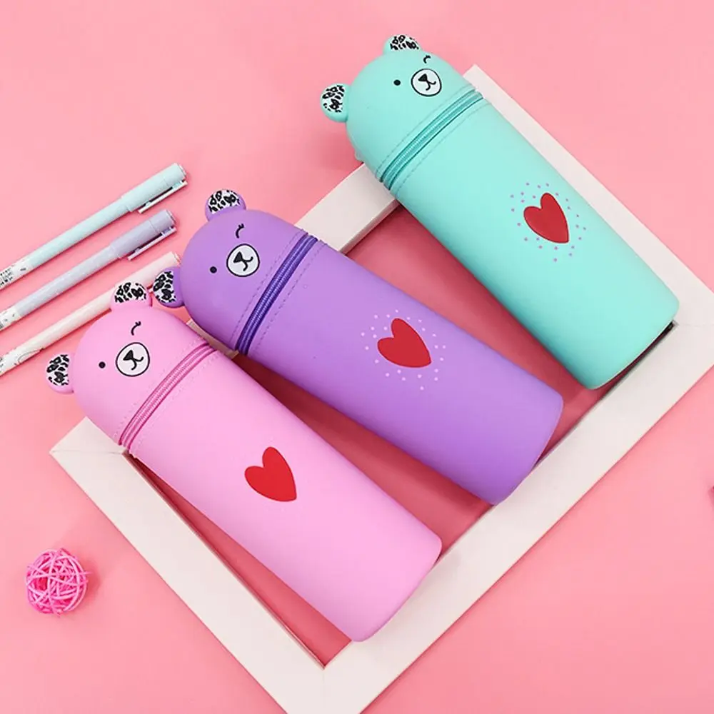 Kotak pensil lucu, perlengkapan sekolah murid, tas penyimpanan silikon kreatif, Organizer Meja kapasitas besar portabel kualitas tinggi