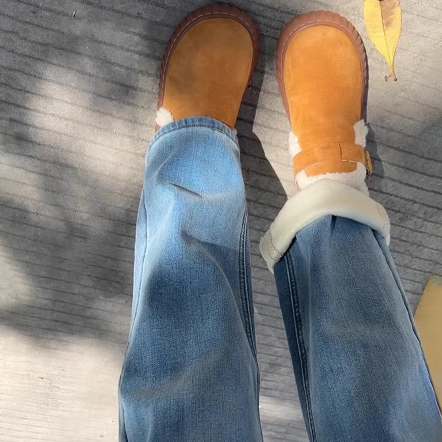 

High Waist Fce Lined Straight Leg Jeans Women's Slim Fit Warm Autumn Winter Trousers Wide Leg Pants Pear ape Jeans