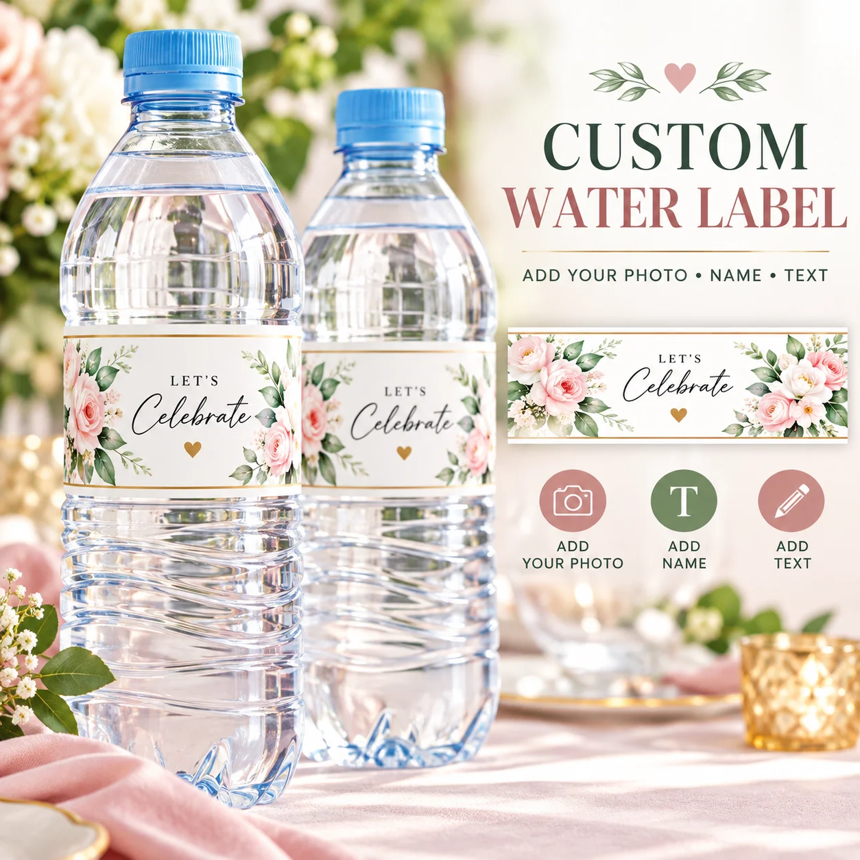 Custom Bottled Water Labels Self‑Adhesive Sticker Personalized Water Bottle Label for Birthday Party Event Home Decor