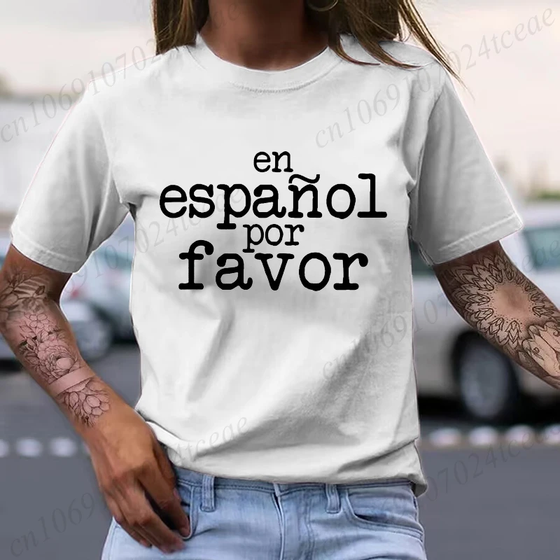 Women's Clothing En Espanol Por Favor Print Harajuku T-Shirt Top Short Sleeve Casual Summer Tee Shirt Spanish Teacher T-Shirts