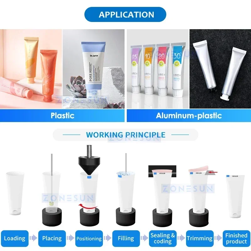 ZONESUN ZS-FS009U Automatic Plastic Tube Filling Machine Ultrasonic Sealing Coding Cream Toothpaste Cosmetic Products Packing