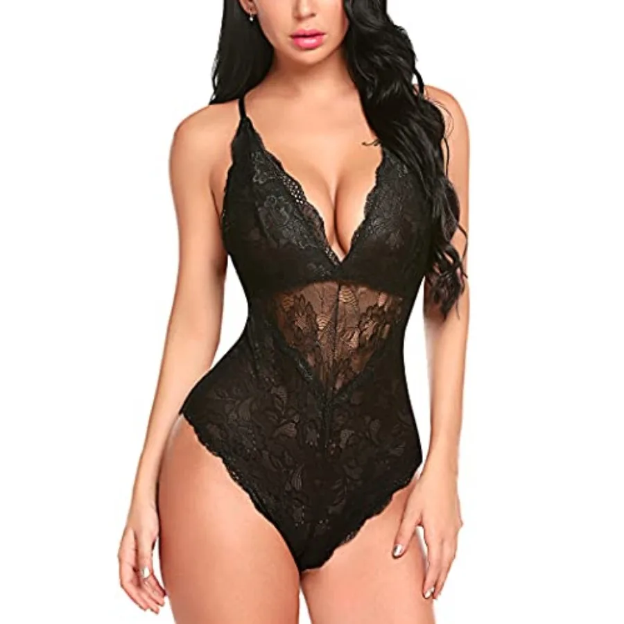 

Avidlove Sexy Lingerie for Women Deep V Lace Bodysuit Snap Crotch One Pcs Teddy XS-4XL
