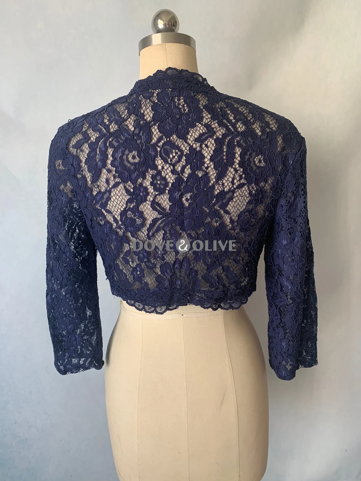 3/4 Long Sleeves Lace Prom Jacket Navy Blue Black Ivory Evening Shrug Party Wrap Special Occasion Cape Wedding Bridal Boleros