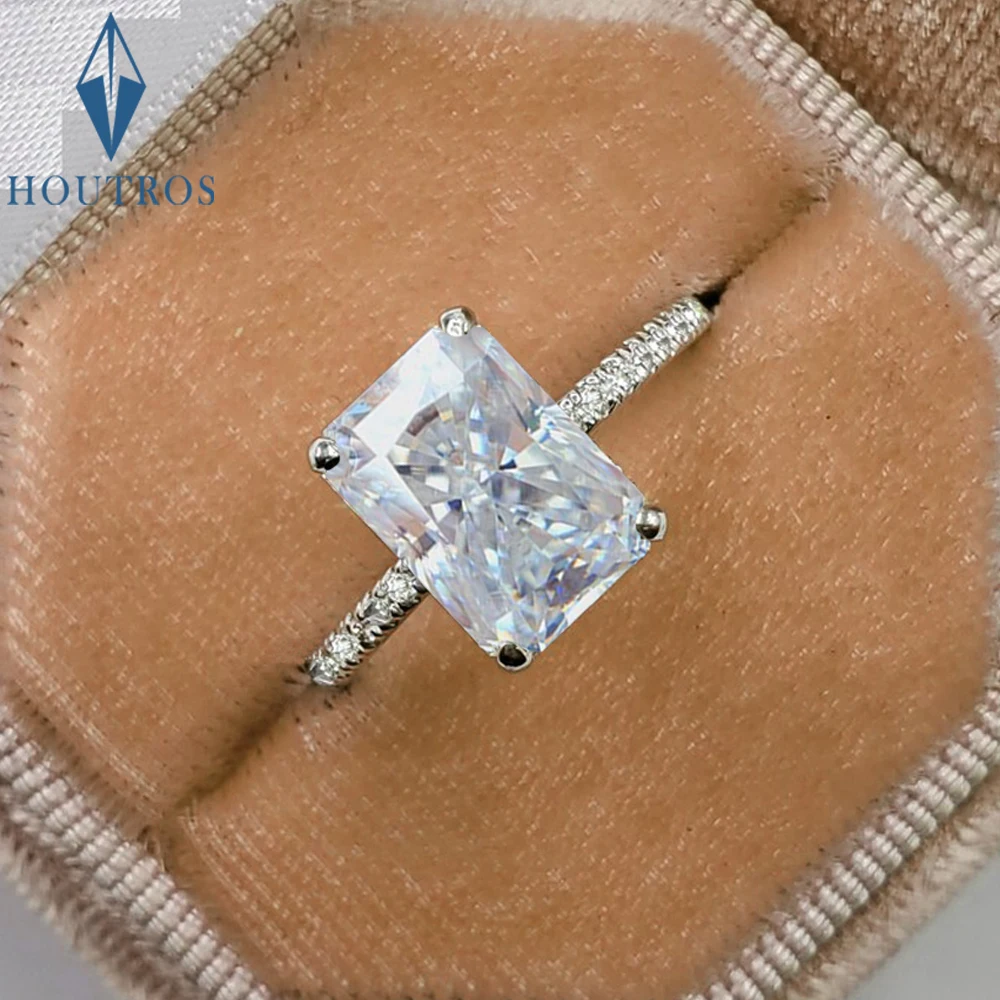 Anillo de compromiso de moissanita de corte radiante de 1/2/3/4CT con certificado GRA, alianzas de boda de Plata de Ley 925 con diamantes de Halo para joyería de mujer