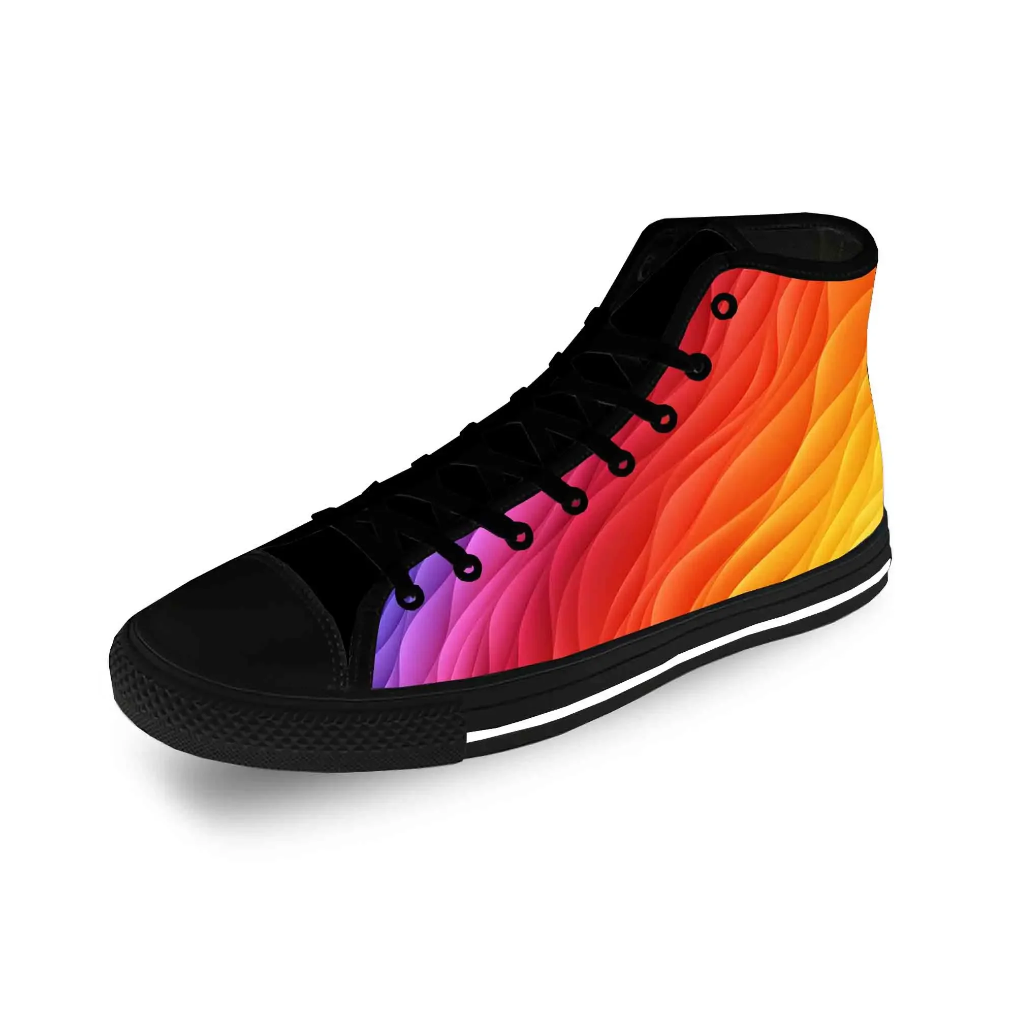 Colorato arcobaleno panno leggero stampa 3D moda divertente scarpe di tela alte uomo donna adolescente Casual Sneakers traspiranti