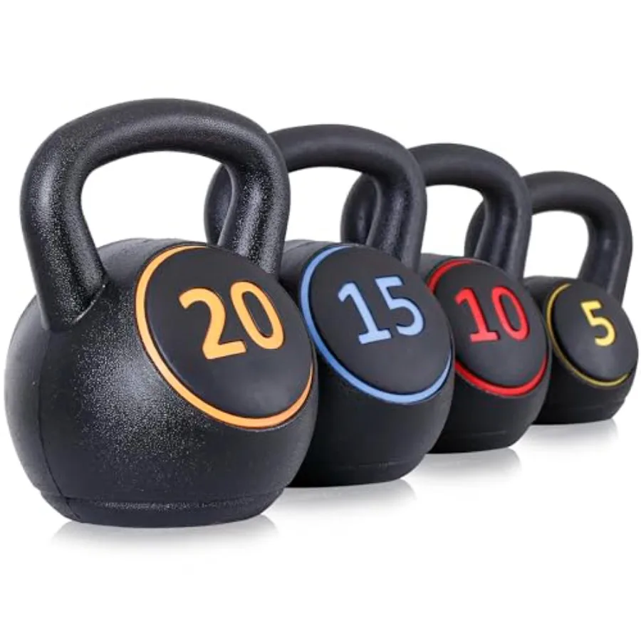 

Kettlebell Sets with Storage Rack for Home Gym Strength Training Fitness Weight Set Wide Grip Kettlebell Exercise in Black and