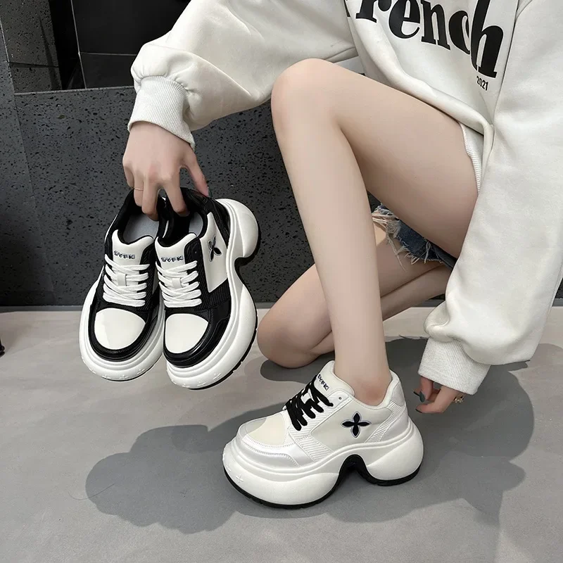 

Hot Selling Women's Casual Sports Shoes Knot Thick Bottom Cross Patterned Spring Summer Leather Insole Breathable Comfortable