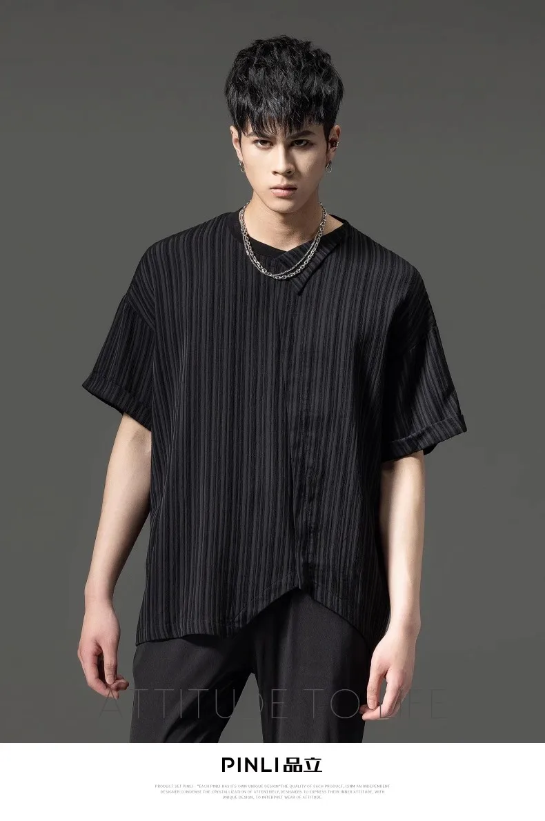 

2023 Summer Fashion Male New White Spliced Short Sleeve T-shirt Men's Striped Jacquard T shirt For Men Top B232111001