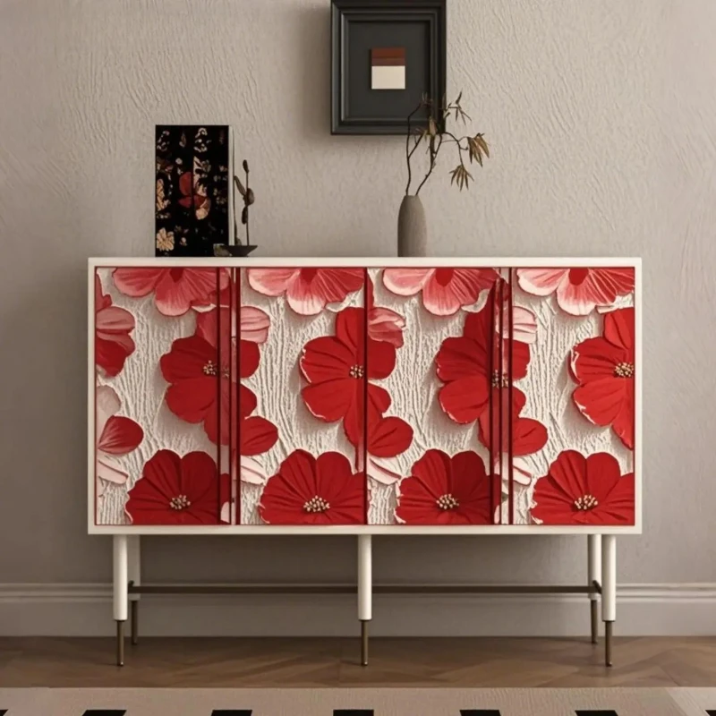 

A light luxury paint solid wood dining side cabinet modern simple living room storage