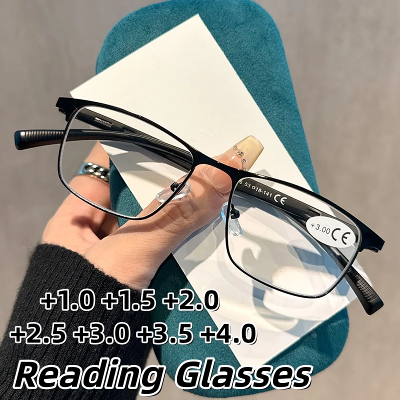 

New Metal Anti-Blue Light Reading Glasses Business Style Ultra-Light Presbyopia Eyewear Spring-Loaded Temples +1.0 To +4.0