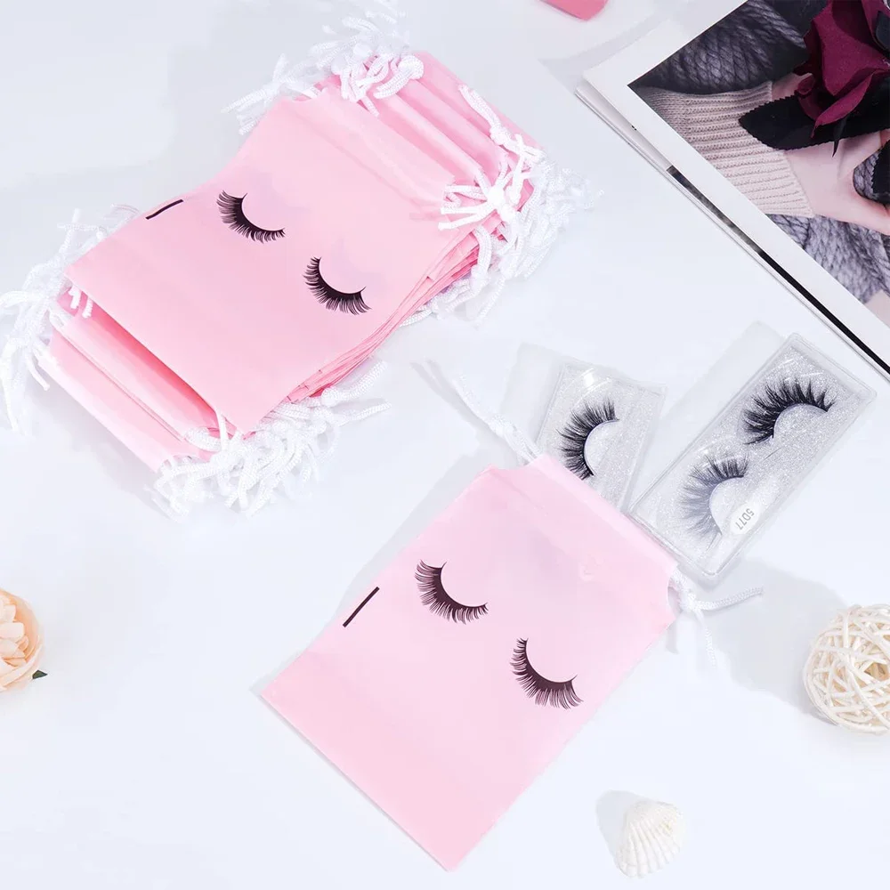 Eyelash Aftercare Plastic Bags, Higiene Pessoal Lash Bags, Maquiagem Pouch, Cosmetic Travel Gift Packaging, Beauty Supplies, Drawstring, 50Pcs