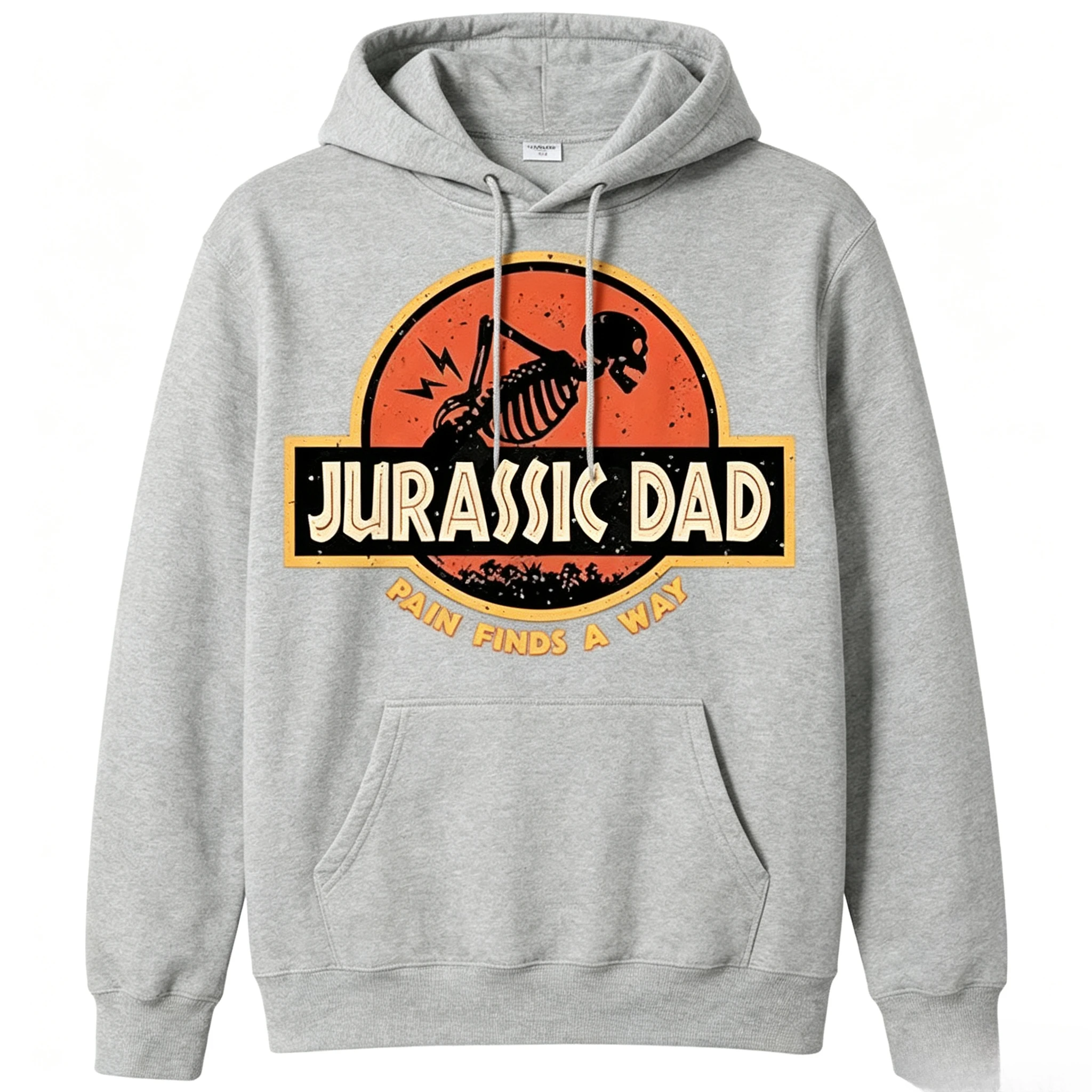 Jurassic Dad Graphic Pullover Hoodie Unisex O‑Neck Pocket Fleece Hoody Skeleton Retro Print Casual Top Street‑Style Daily Outfit