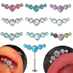 1PC Stainless Steel Threadless Cz Crescent Helix Piercing Five Opal Cartilage Helix Earrings Piercing Jewelry