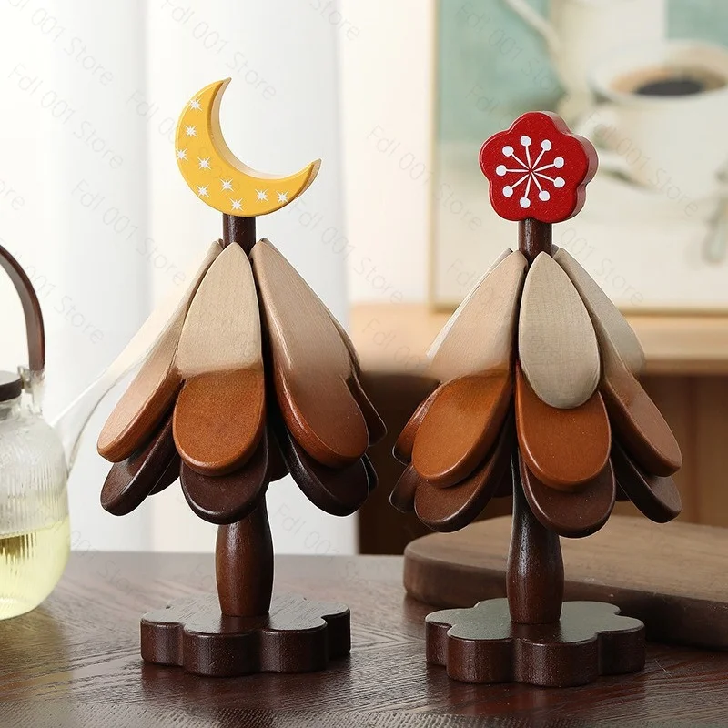 Christmas tree a tree insulation mat wooden coaster tabletop pot mat foldable teacup base ornament pod