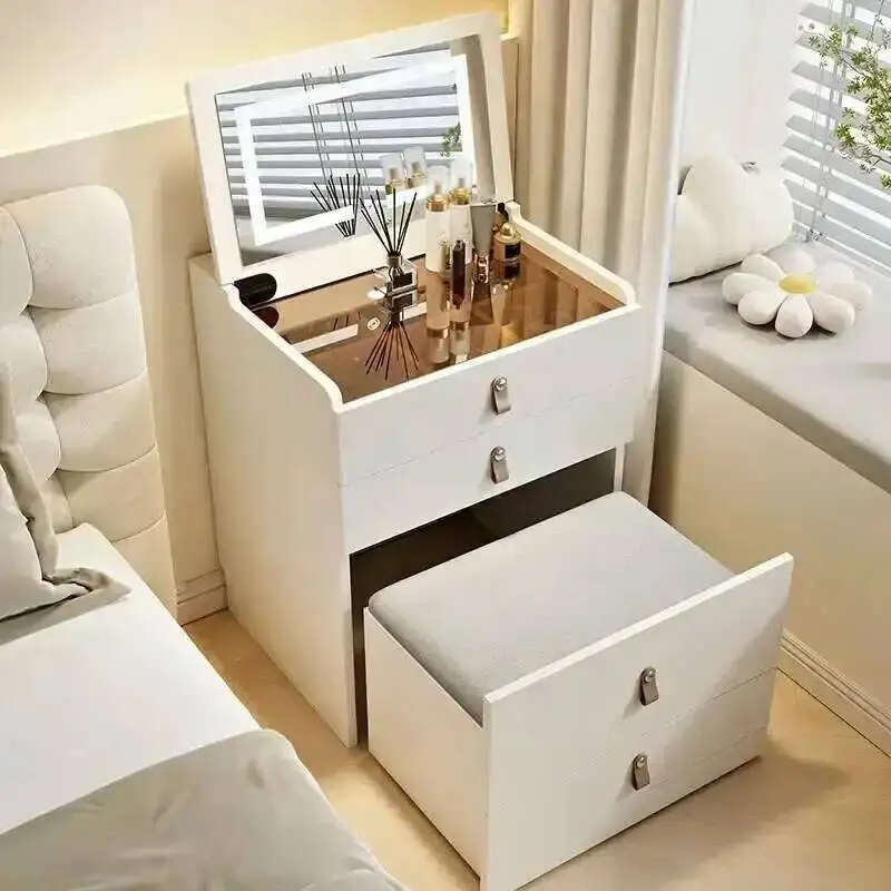 

and Mirror with Flip-top Set Vanity Desk Lights Integrated Makeup Table Large Storage for Small Space Compact Dressing Table