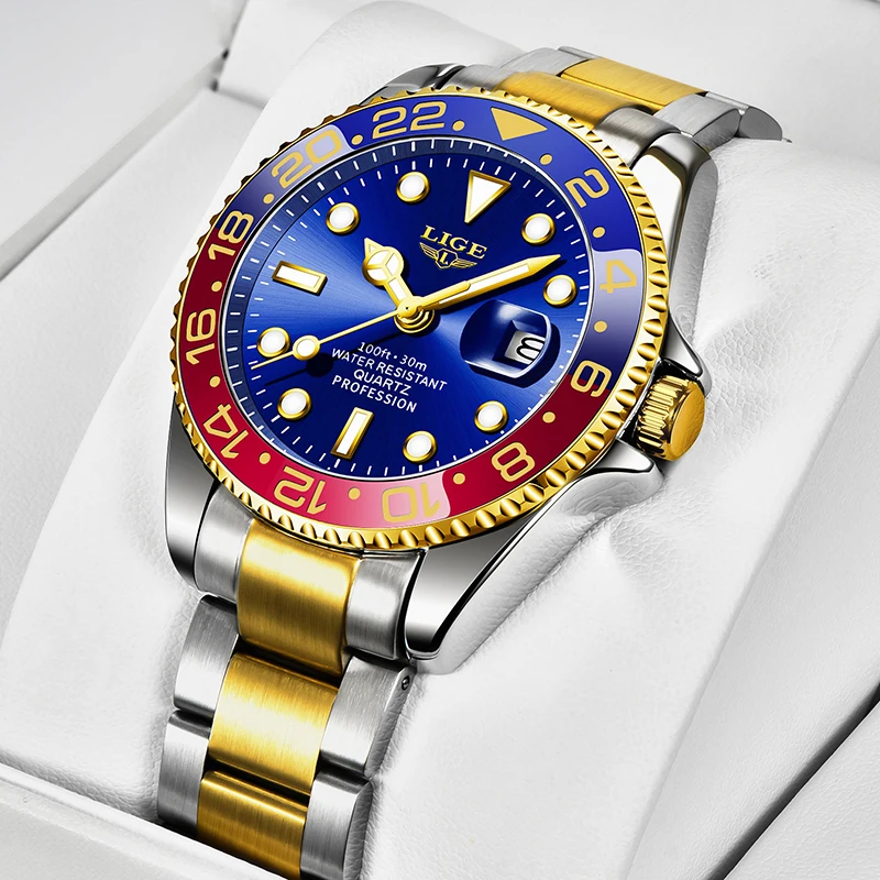 LIGE Mode Business-Uhr für Herren 3ATM Wasserdicht Leuchtende Armbanduhr Herrenuhr Top-Marke Luxus Sport Quarz Taucher-Chronograph
