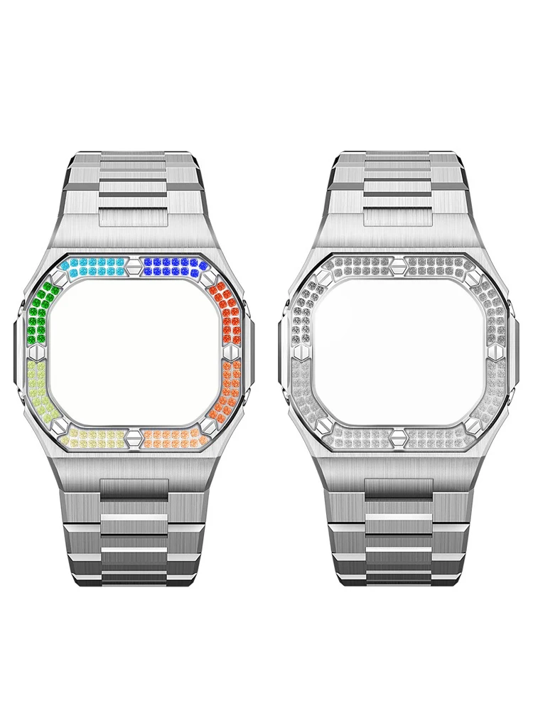 For Casio Small Square DW5600E GW-B5600 GWM-5610 Modified Square Case Metal Case Steel Case Stainless Steel Strap Accessories