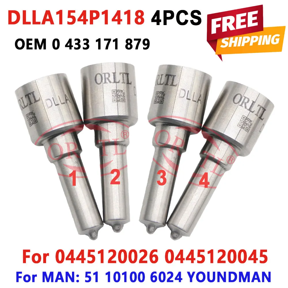 

4PCS 0 433 171 879 Diesel DLLA154P1418 Injector Nozzle DLLA 154 P 1418 Oil Burner Nozzle for Man Truck 0445120026 0445120045