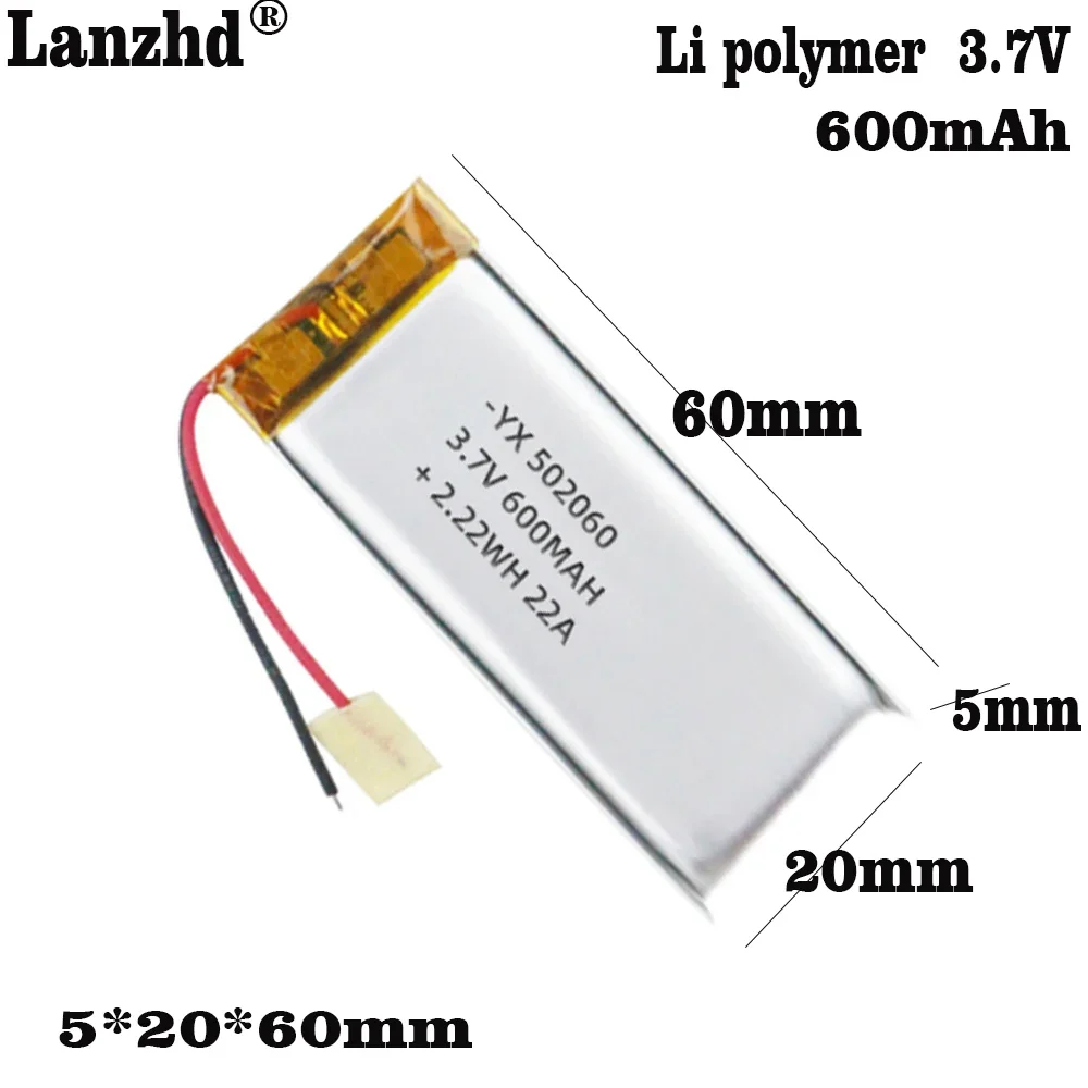 

502060 3.7V 600mAh Li polymer battery for GPS mp3 mp4 bluetooth Hearing aid mobile NL 502060H 442258 Reading pen Sex toys