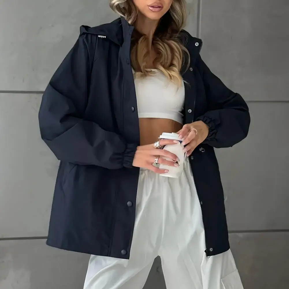 Women Jacket Lightweight Women's Jacket Lightweight Windbreaker Jacket for Women with Snap Buttons Zip-up Hoodie Waist