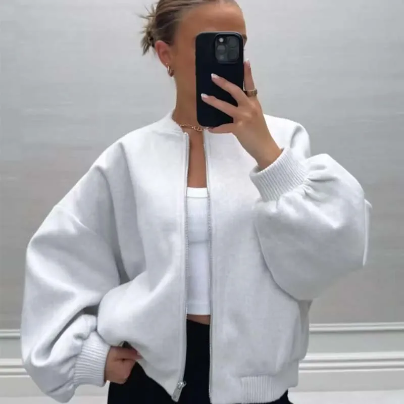 

2025 Fashion Soft Loose Bomber Jacket For Women Autumn Winter Front Button Long Sleeve Casual Coat