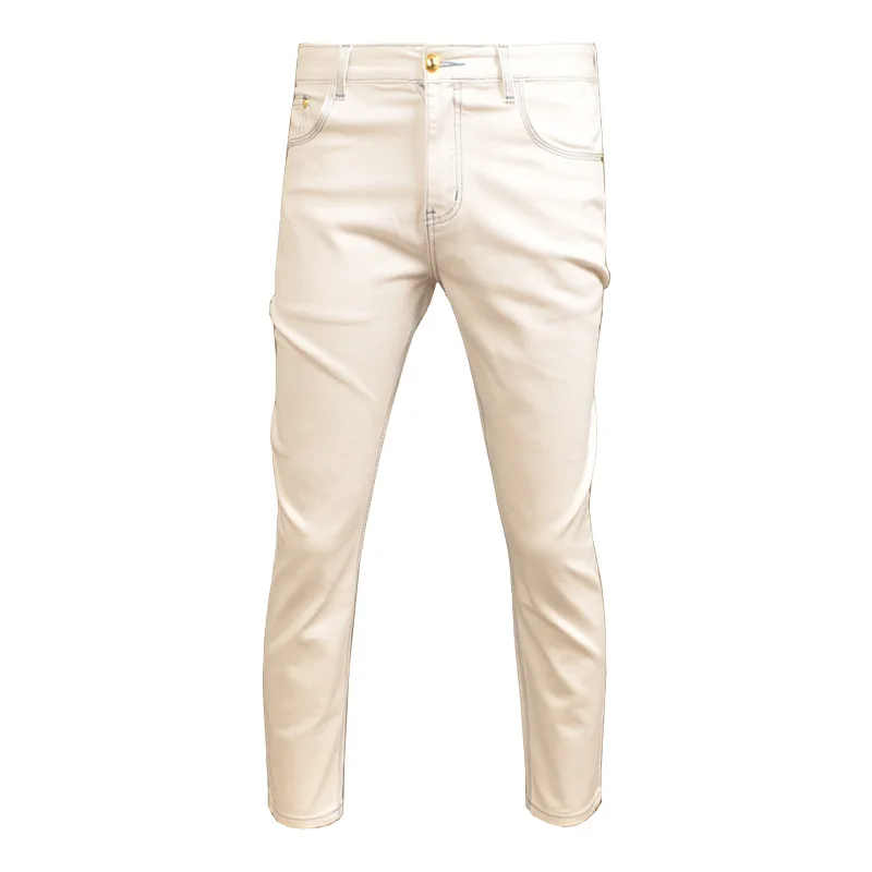 

Summer thin white cropped jeans men's trendy stretch small feet high-end washed casual fashion men's pants