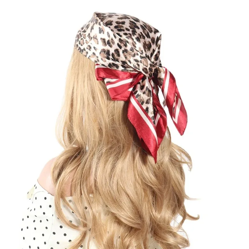 60*60CM Leopard Printing Bandanas Hair Bands For Ladies Women Square Satin Scarf Fashion Turban Headband Hair bands