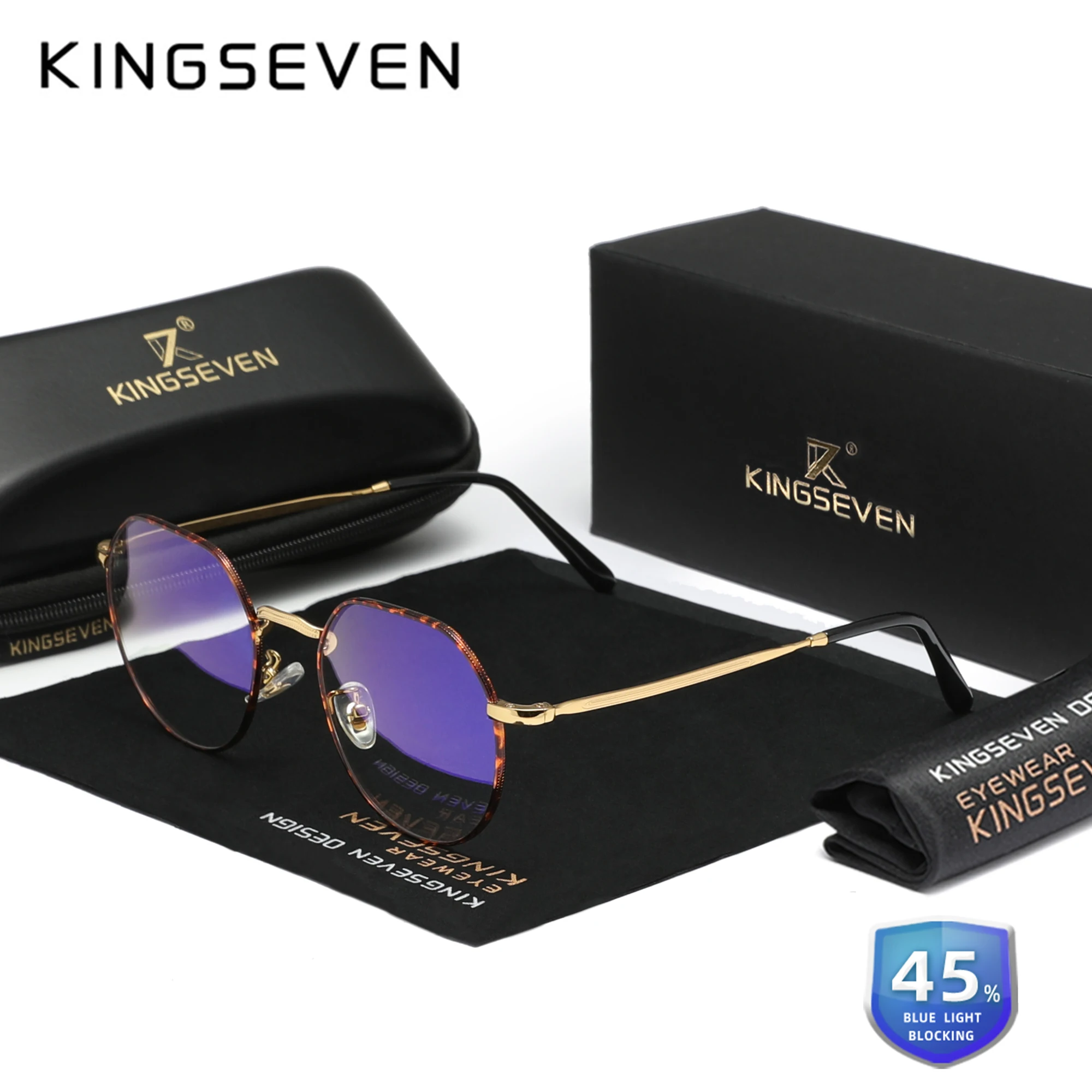 Kingseven óculos de liga transparente, armação redonda e fina, anti-luz azul, masculino/feminino, bloqueio de raios azuis, óculos decorativos