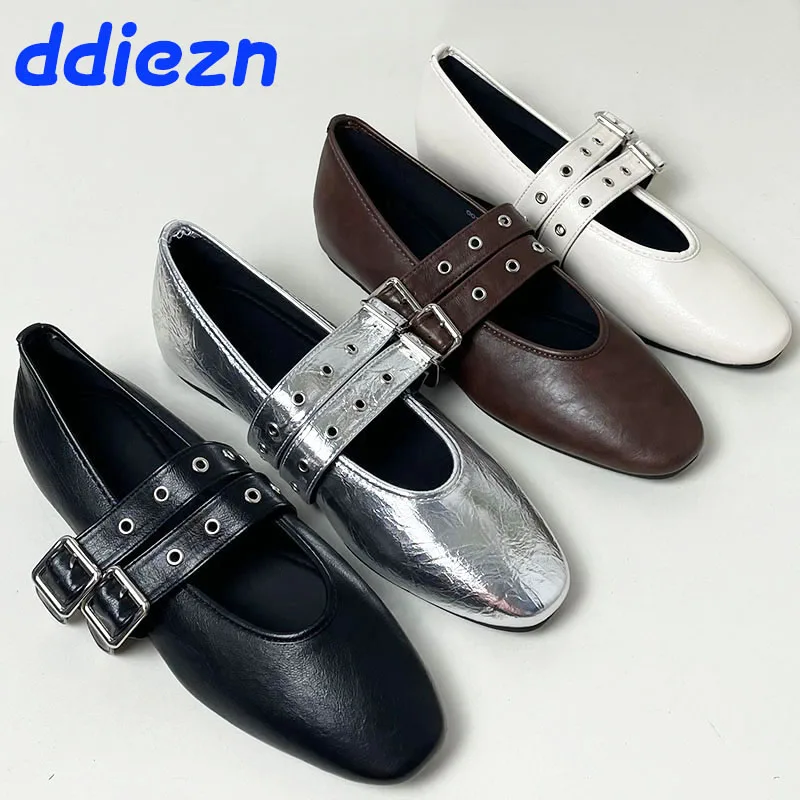 Modny pasek z klamrą damskie mieszkania buty Mary Janes okrągłe Toe luksusowe obuwie damskie płytkie damskie mieszkania baletowe buty