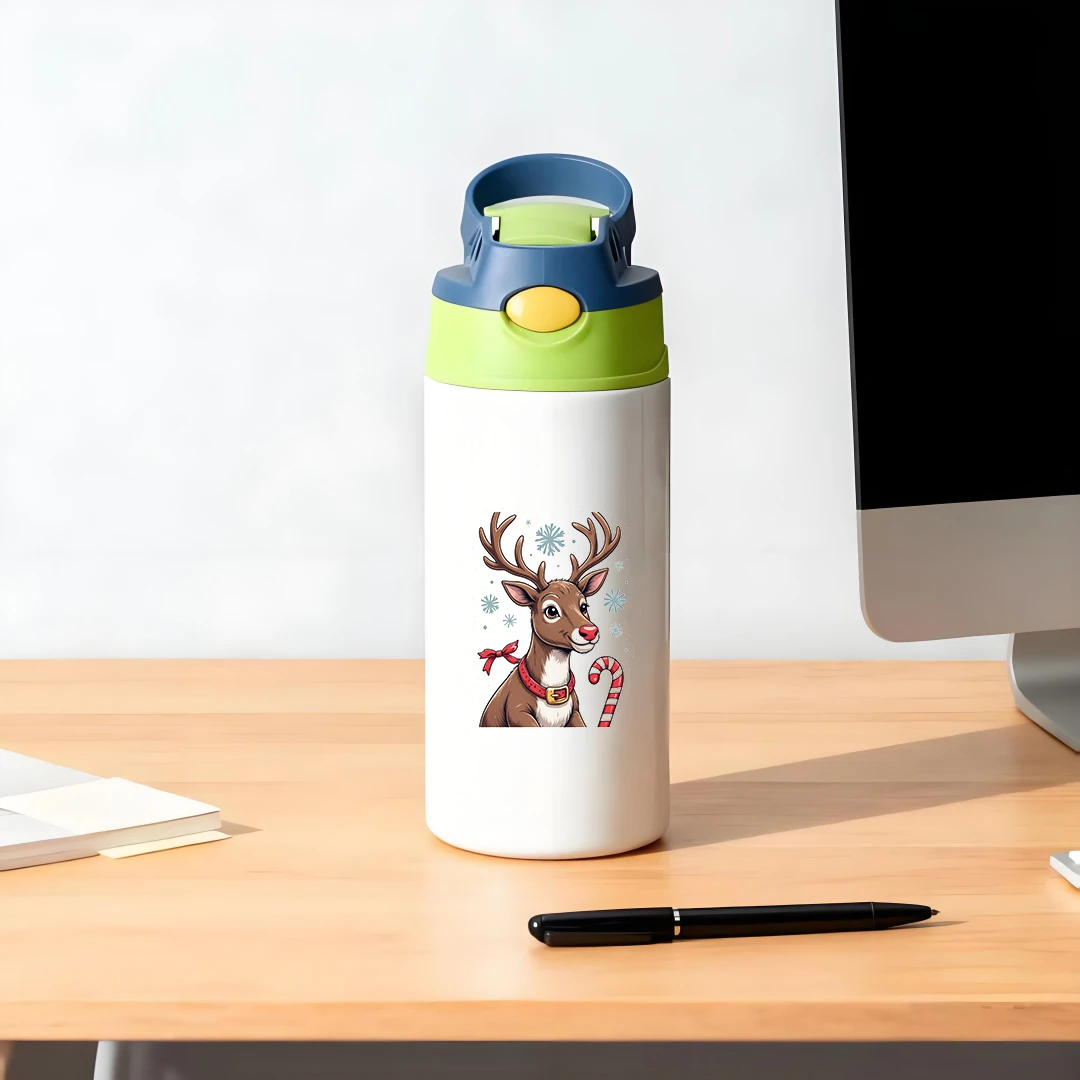 304 كوب معزول من الفولاذ المقاوم للصدأ + كارتون الرنة عيد الميلاد طبعة محدودة + كوب بقشة للأطفال + هدية عيد الميلاد