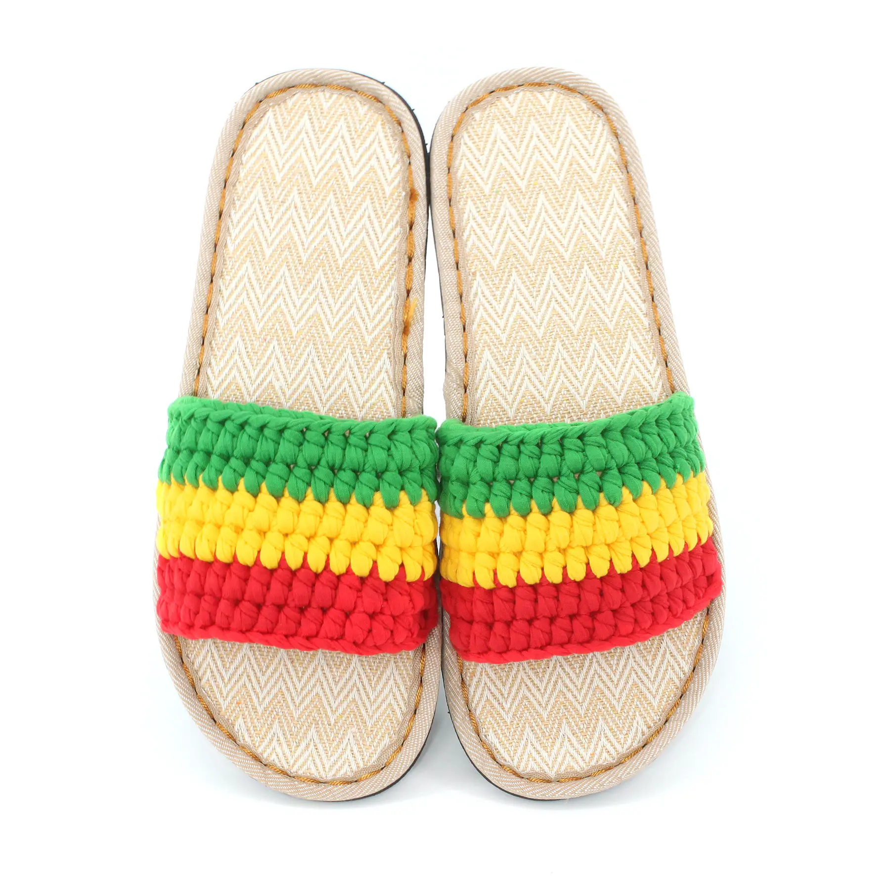 Men's and Women's Hand-made Cotton Crocheted Slippers With Linen Sole Rasta Jamaican