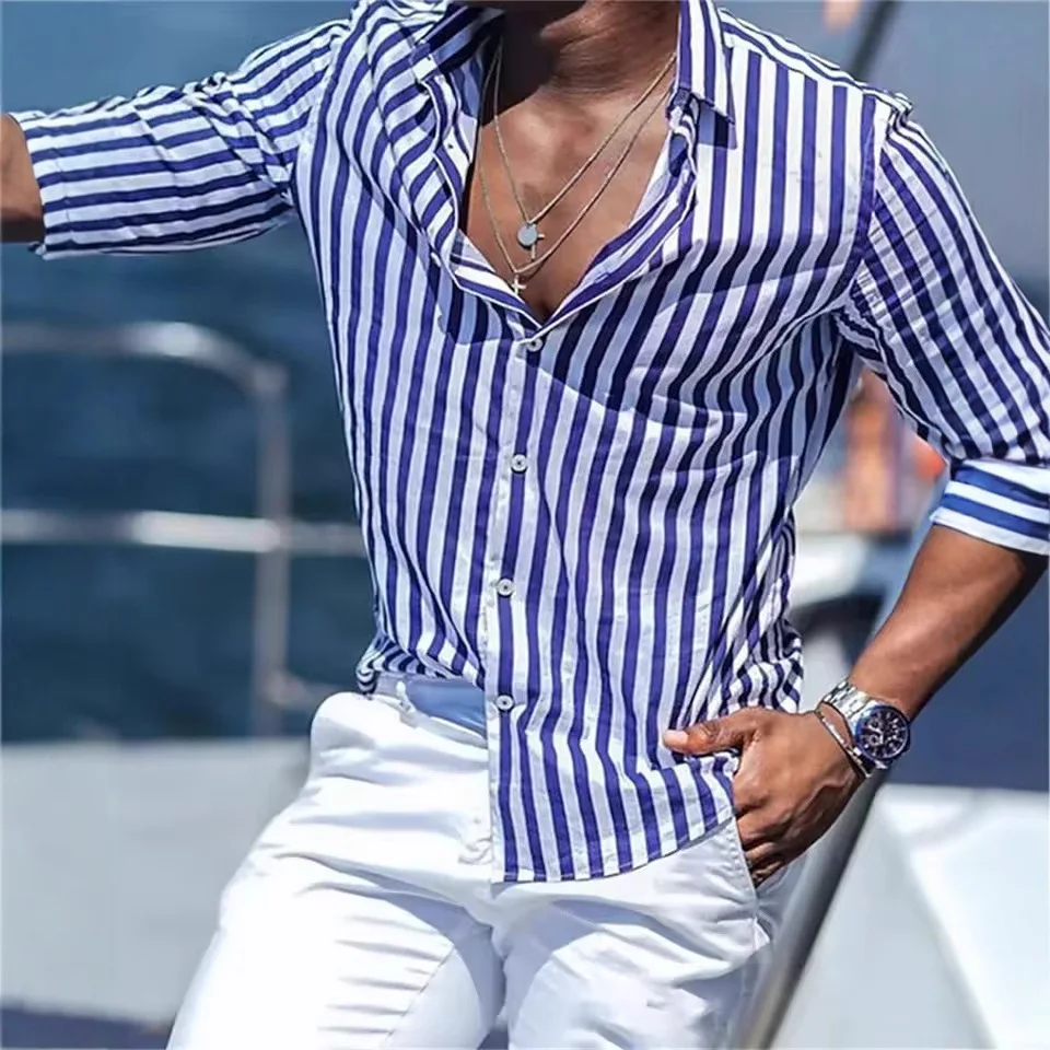 

Men's Long Sleeve Striped 3D Printed Shirt Hawaiian Elegant Classic Social Wear Fashion Breathable Comfortable Casual Daily Top