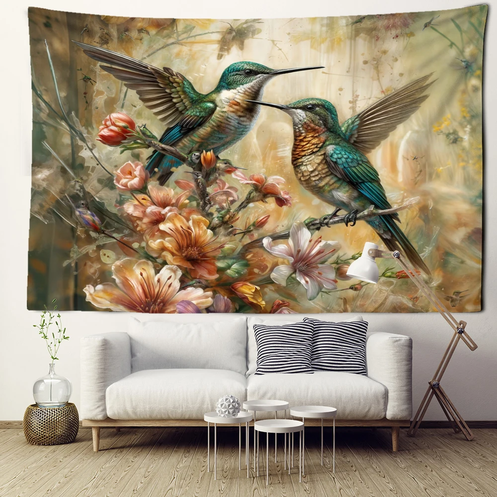 Vintage Flowers Hummingbird Tapestry Wall Hanging Plants Simple Art Bohemian Hippie Tapitz Living Room Bedroom Home Decor