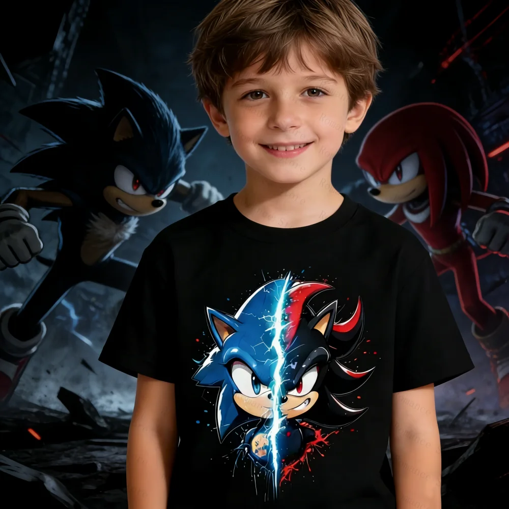 Sonic vs Shadow Kids T-Shirt Video Game Tee Short Sleeve Crewneck Birthday Gift for Boys Soft Breathable Daily Wear Kids Tops