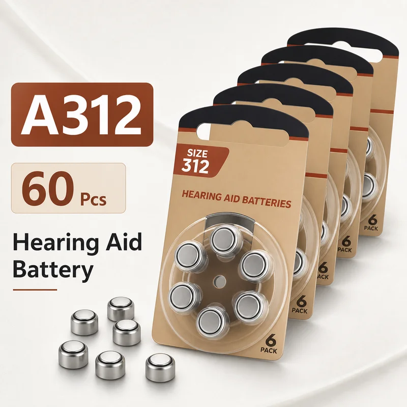 Replacement Zinc Air Hearing Aid Batteries A312A 312A PR41, 60PCS/10 Cards For BTE CIC RIC OE Hearing Aids Size 312 Pack