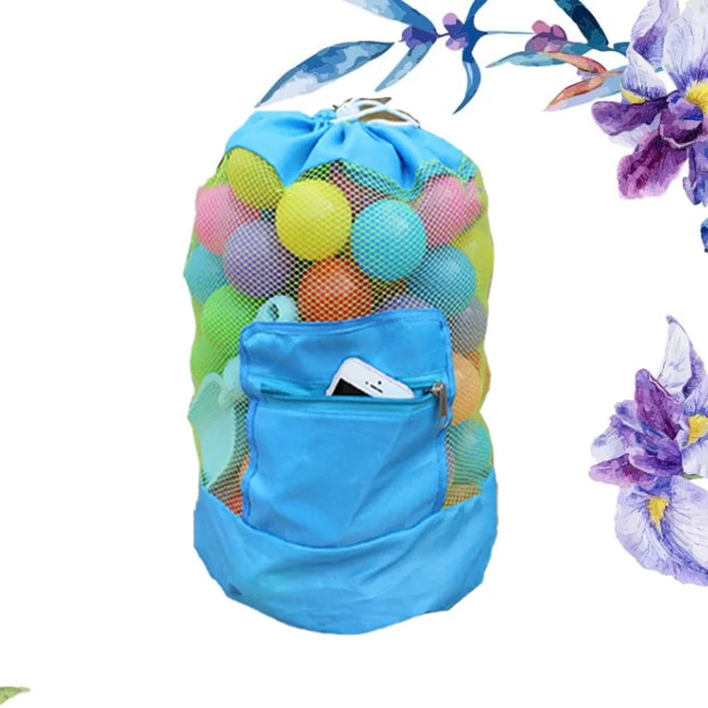 Crianças mochila praia malha sacola de armazenamento dobrável saco de areia brinquedos concha do mar saco de ferramentas de dragagem para adolescentes crianças (azul)