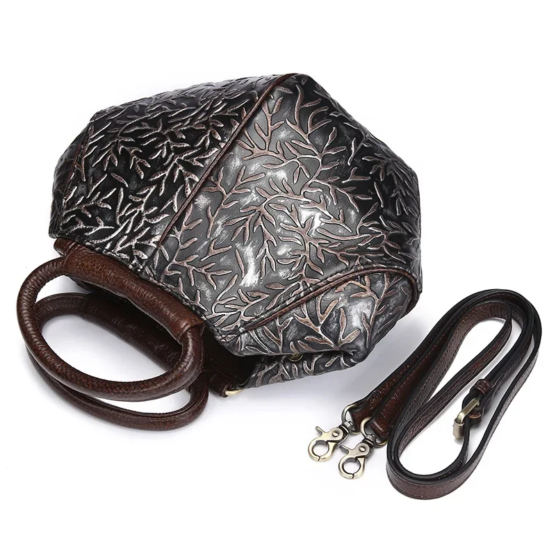 New Genuine Leather Women Leisure Large Shoulder Bag Female Retro Printing Messenger Bags Female Cowhide Flowers Travel Handbag