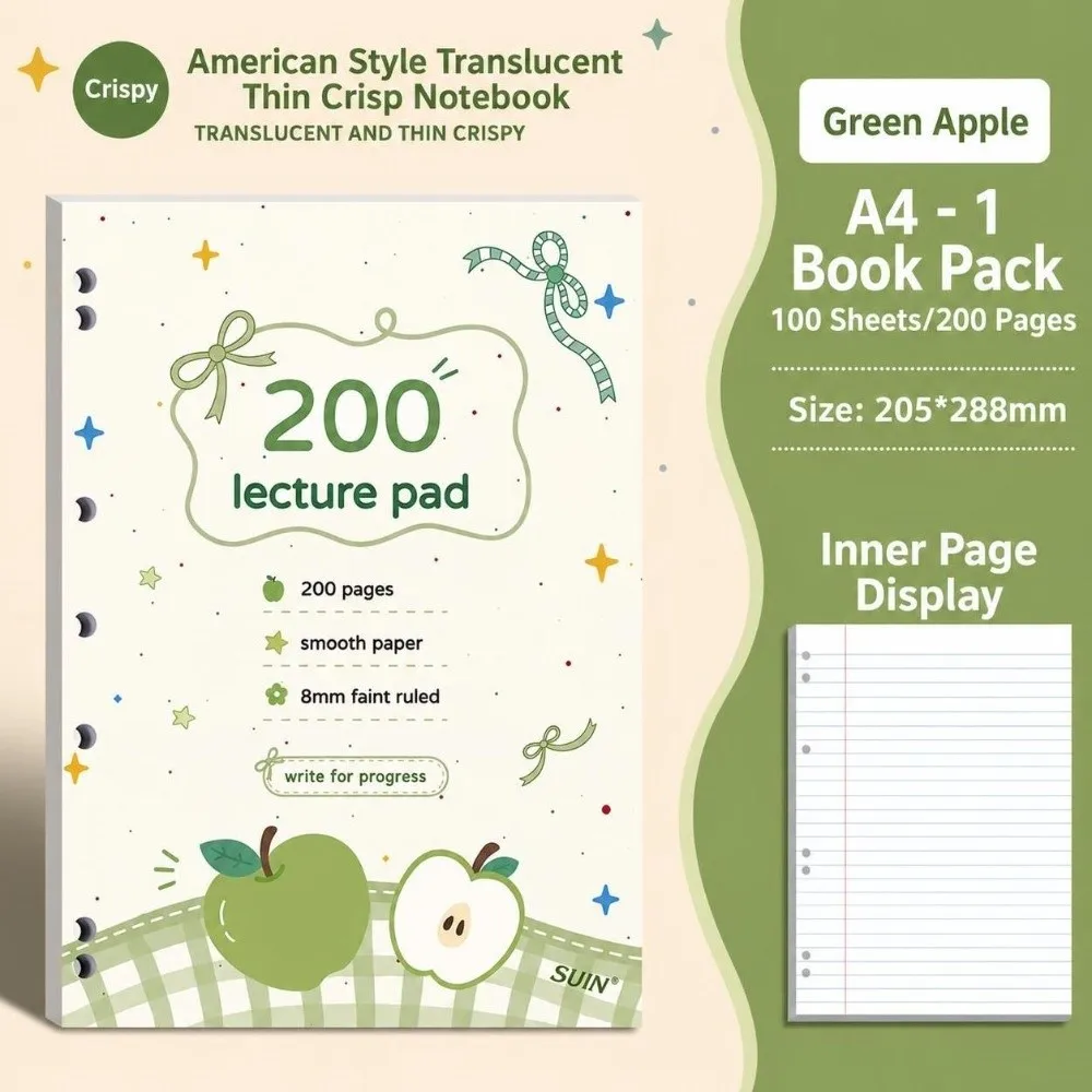 New 200 Pages Fruit Notebook Soft Cover Cartoon Ruled Notebook Ruled Pages Fruit Pattern Diary Study Notes