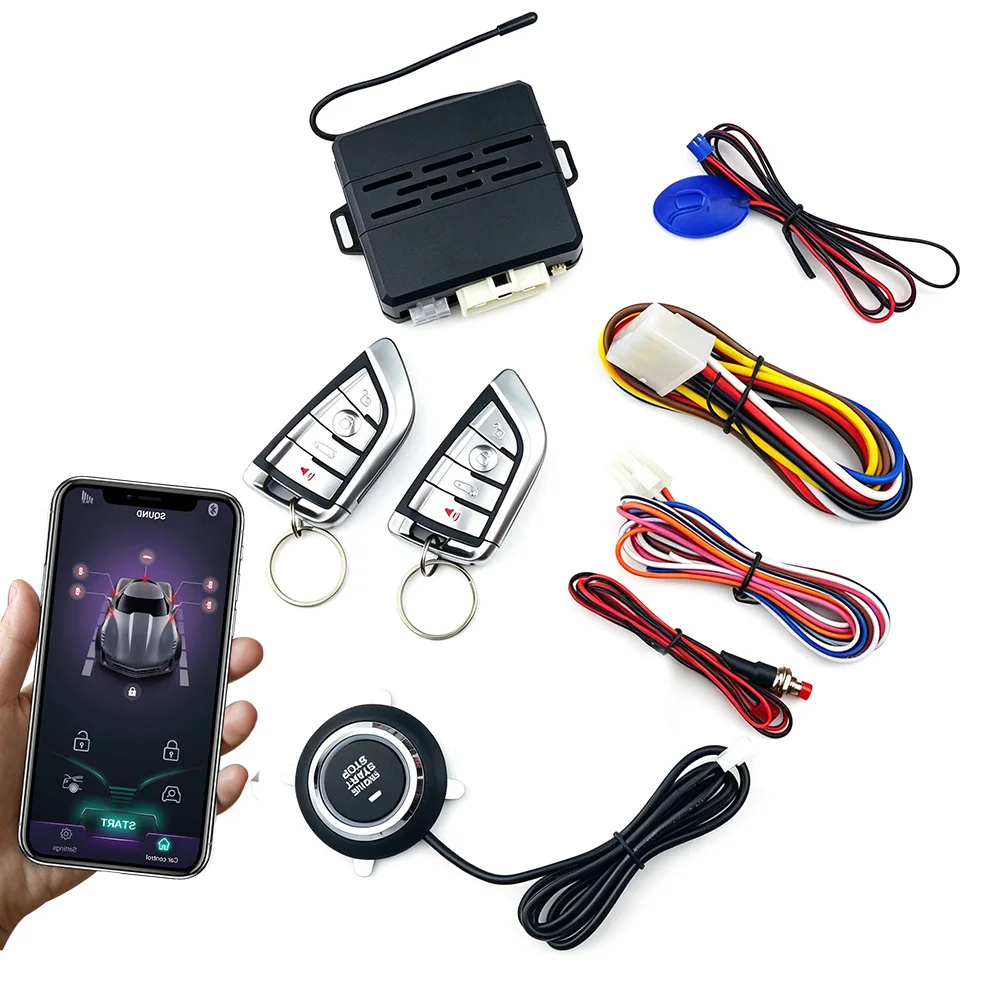 12V Car Universal One Key Start System Bluetooth APP Keyless Entry Auto Lock Negative Trigger Trunk Release Anti Theft Car Alarm