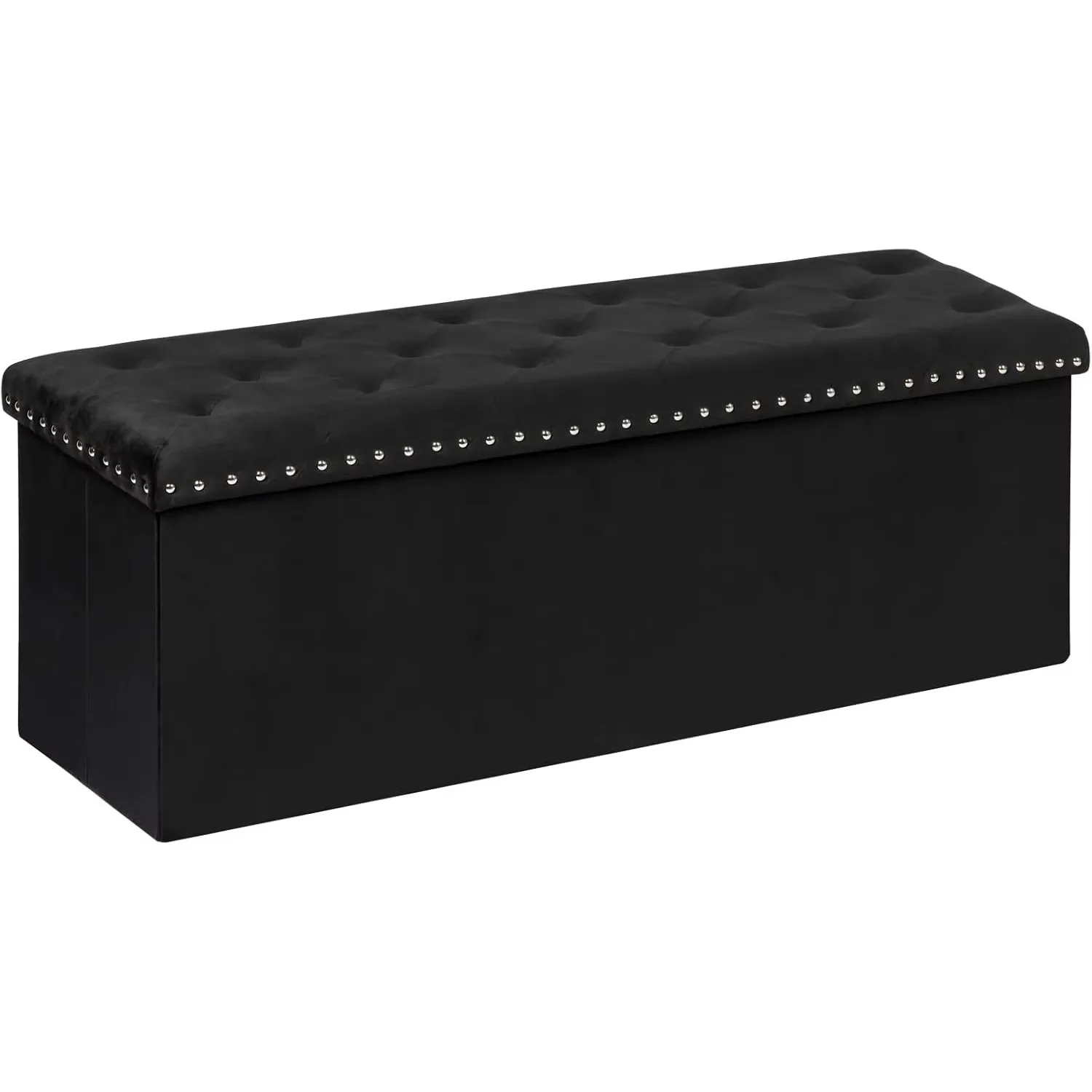 Storage Ottoman Bench, Folding Tufted Ottomans with Storage, Extra Large 140L, Luxury Velvet Fabric 43 In Black