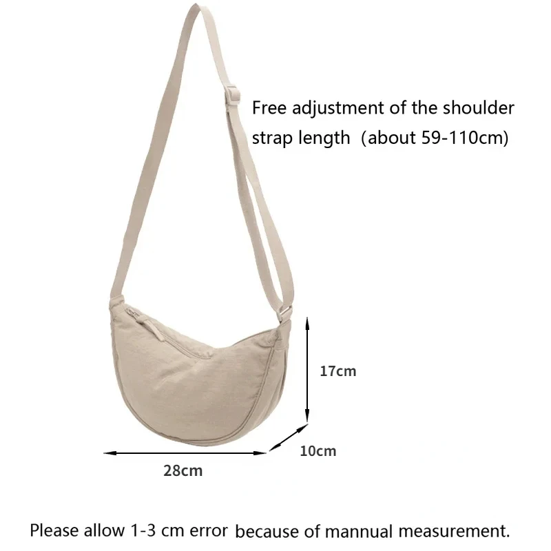 Casual Nylon Crossbody Bag for Women Shoulder Bag Woman Half Moon Chest Bags Tote Lady Travel Shopper Bag Female Purses