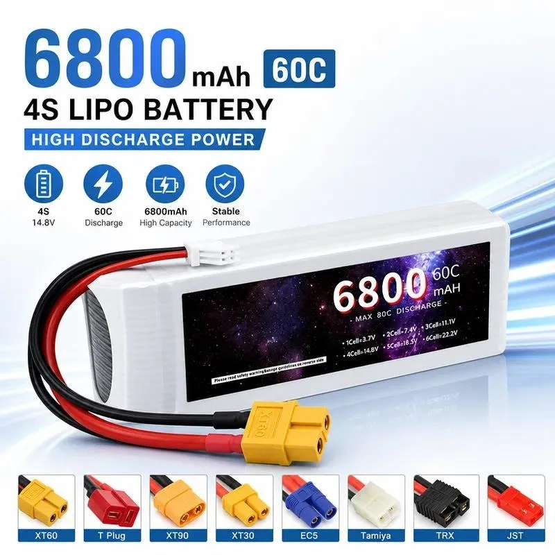 6800mAh 4S 14.8V Lithium Battery 60C High Rate for Drone Accessories Model Aircraft Rechargeable Battery