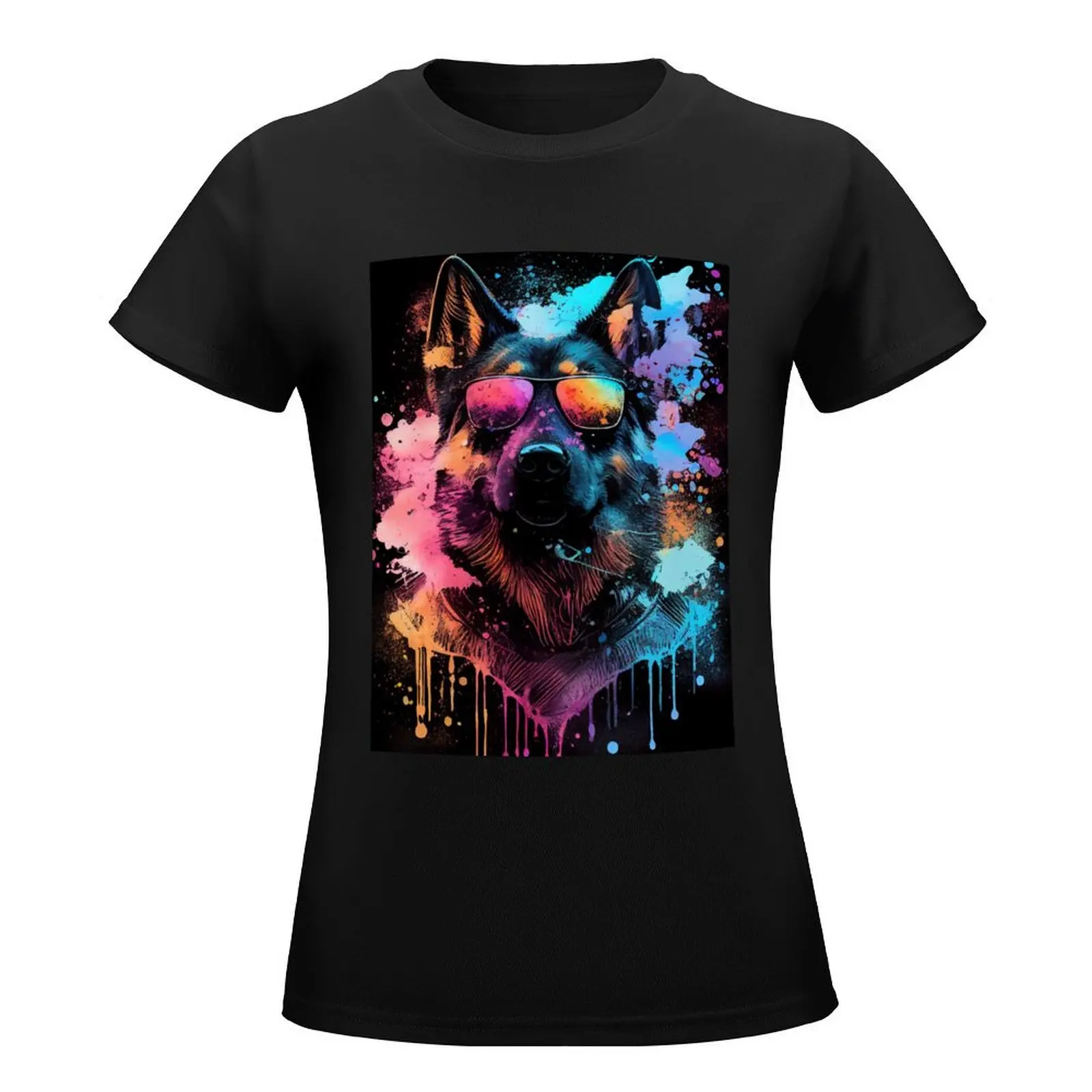 Shepherd Artwork in 80s Retrowave, Synthwave Style, Bunter Hund T-Shirt aesthetic clothes t-shirts for Women graphic tees funny