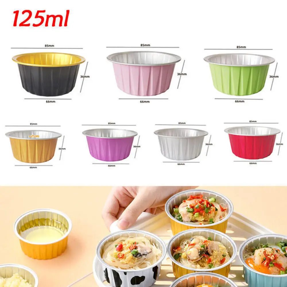 10pcs Mixed Color Tinfoil Cake Cups Tinfoil Aluminum Foil Bowl for Air Fryer Mini Pudding Cups Reusable Baking Pastry Moulds