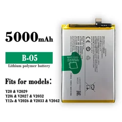 5000mAh High Quality Replacement Battery For VIVO Y20 Y20I Y12S Y20S Phone B-O5 Mobile Phone Batteries + Tools