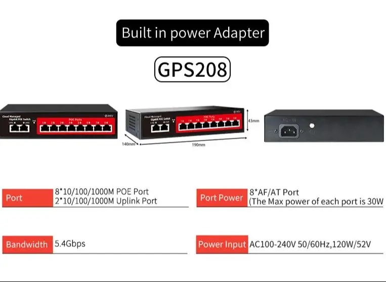 STEAMEMO كامل جيجابت سحابة المدارة PoE التبديل 48 فولت 8 ميناء المدمج في الطاقة 120 واط إيثرنت التبديل شبكة ل كاميرا IP نقطة اتصال لاسلكية