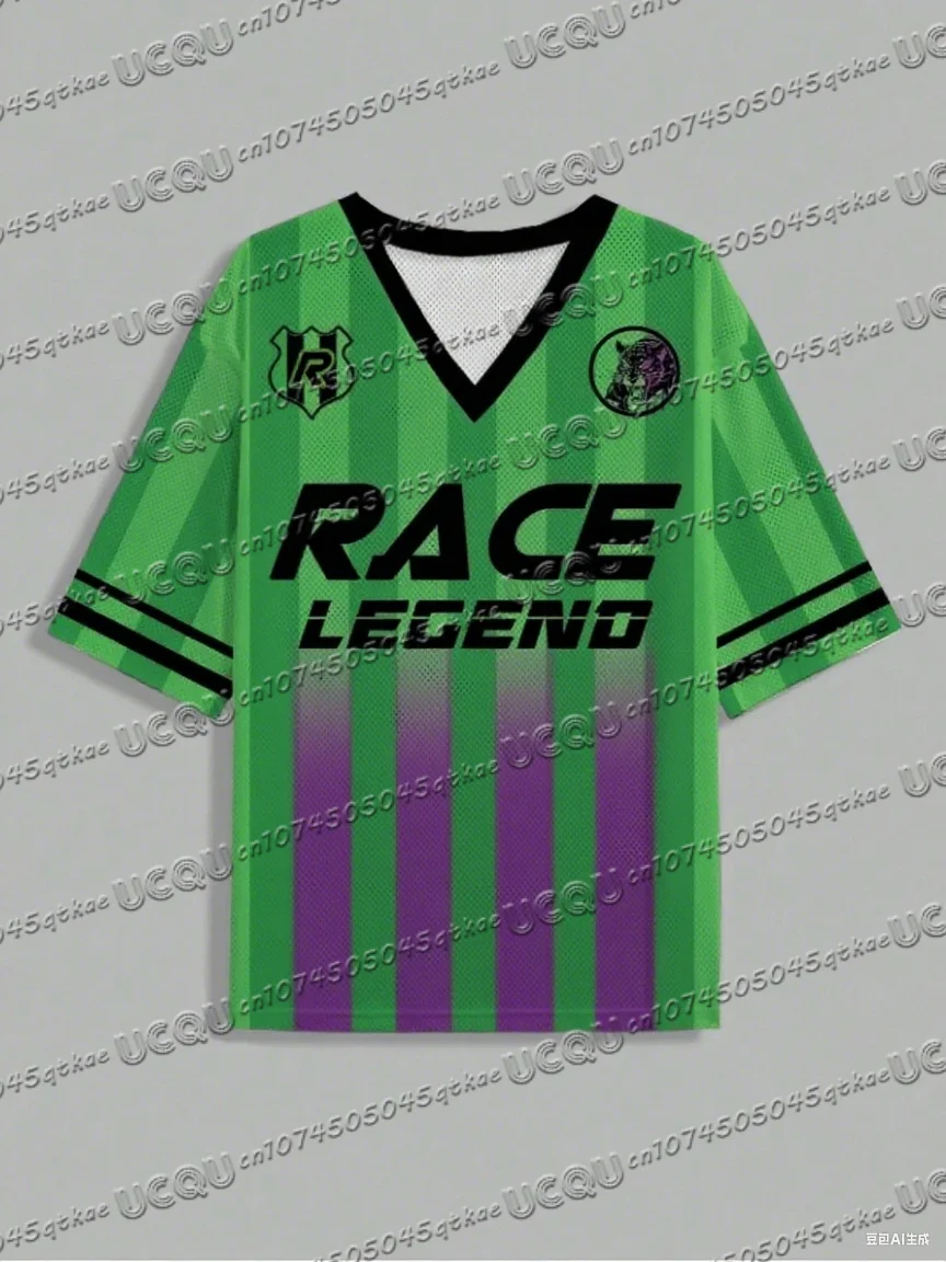 ผู้หญิงคอวีสปอร์ตย์เสื้อยืดลําลองการแข่งขันตํานานพิมพ์ฤดูร้อนสวมใส่สบายๆกีฬาตาข่ายเสื้อยืดท็อปส์