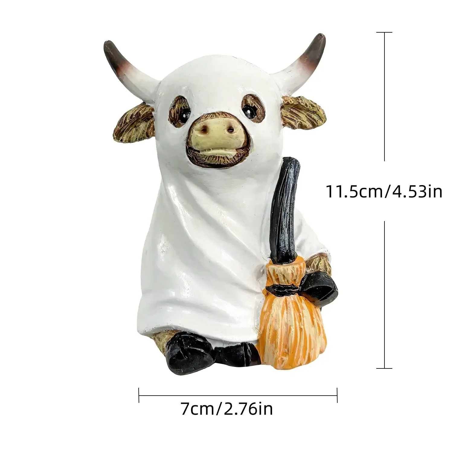 Halloween Highland Cow Resin Ornament, Vintage Cute Funny Style, Desktop Atmosphere Decor, Photo Prop, Home Party Lover, Tabletop Decor, Cute Figurines, Decorative Figurines