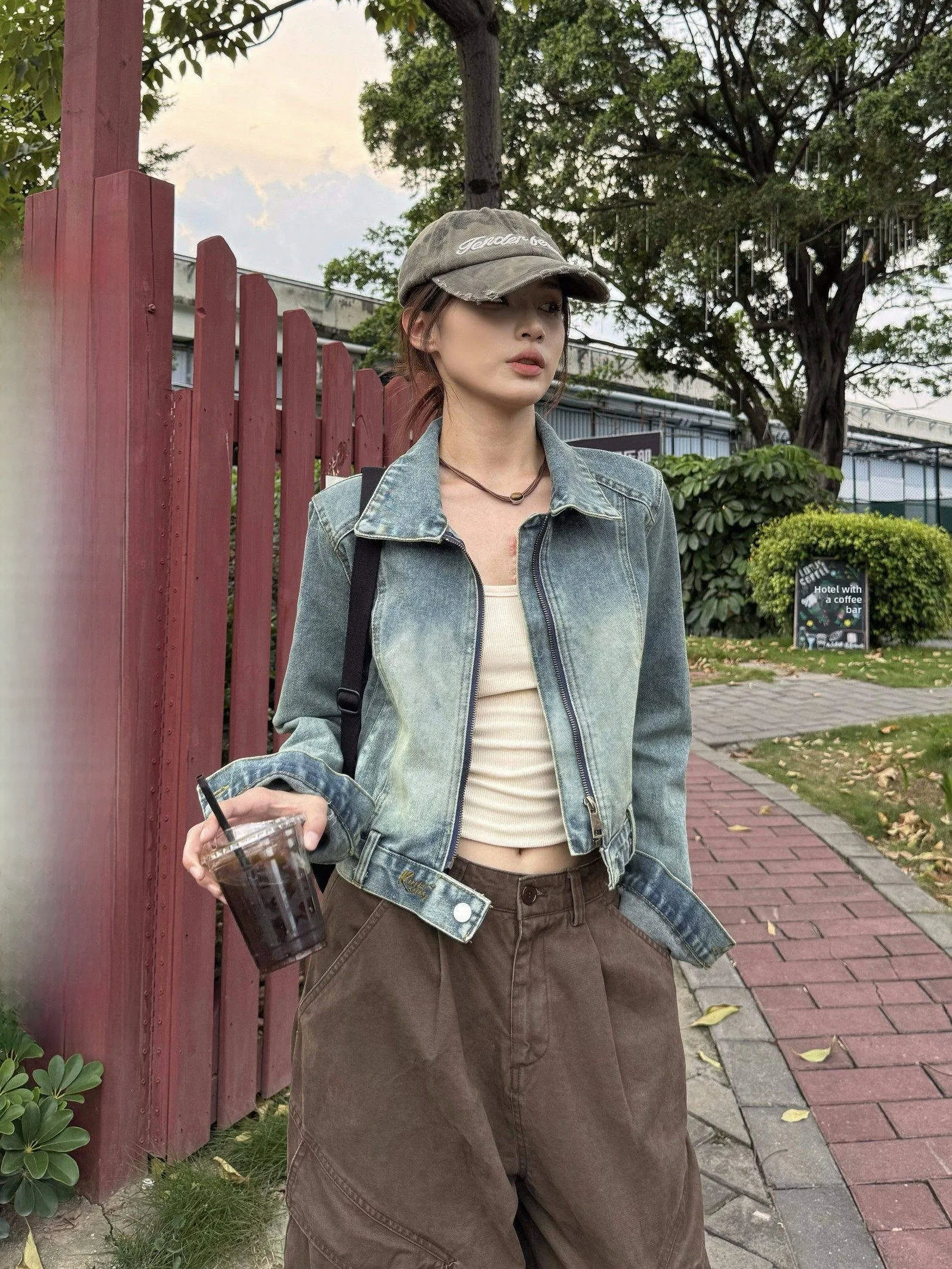 

XFX американский ретро Waed, свободный женский повседневный костюм High Street Sle, весенне-осенний модный хлопковый воротник на молнии