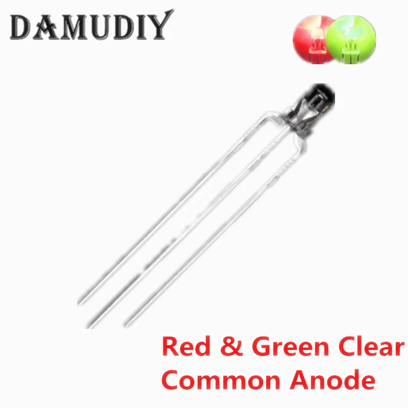 50pcs/lot 3MM Round Clear  Fog Two Colors Common Anode / Cathode LED Red & Green / Blue Bi-Color 3 Pins Light Emitting Diode